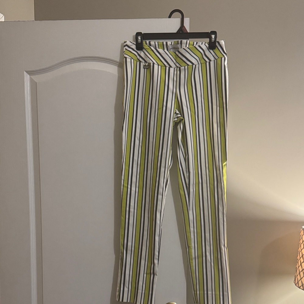 Peck & Peck White and Lime Striped Ankle Pants